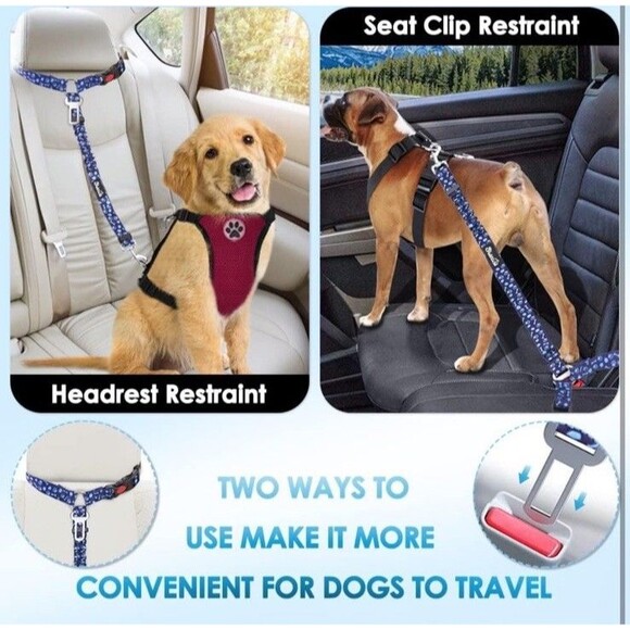 Slowton Dog Seatbelt 2 Pack Dog Seat Belt Car Leash Adjustable Elastic Bungee - Picture 3 of 6